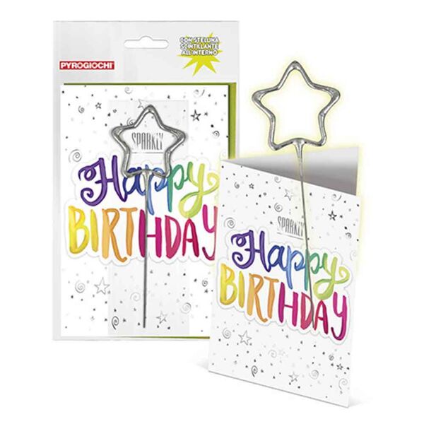 pyrogiochi biglietto di buon compleanno con stellina scintillante happy birthday