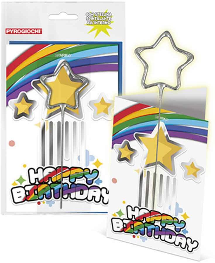 Pyrogiochi Biglietto Di Buon Compleanno Con Stellina Scintillante Arcobaleno