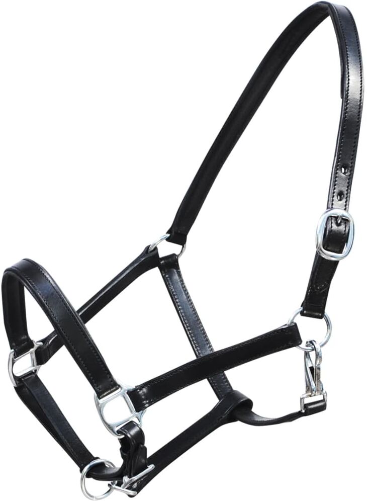 vidaXL Cabezada para caballo cabestro ajustable cuero auténtico negro