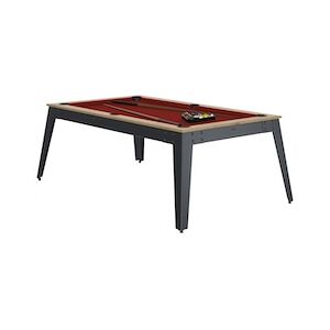 RENE PIERRE Billard Steel Chene Sable Pieds Gris Drap Rouge 203x116x78cm + plateaux table