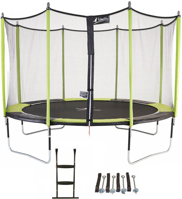 Kangui - Trampoline de jardin 365 cm + filet de sécurité + échelle + kit