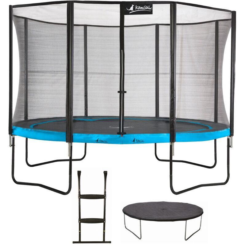 Kangui - Trampoline de jardin rond 430 cm + filet de sécurité + échelle + bâche