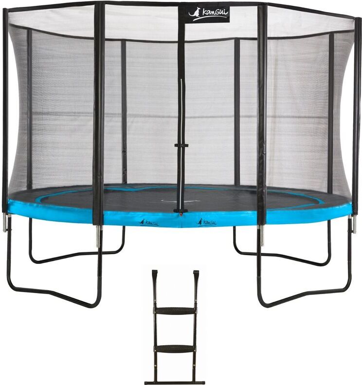 Kangui - Trampoline de jardin 365 cm + filet de sécurité + échelle PUNCHI Bleu