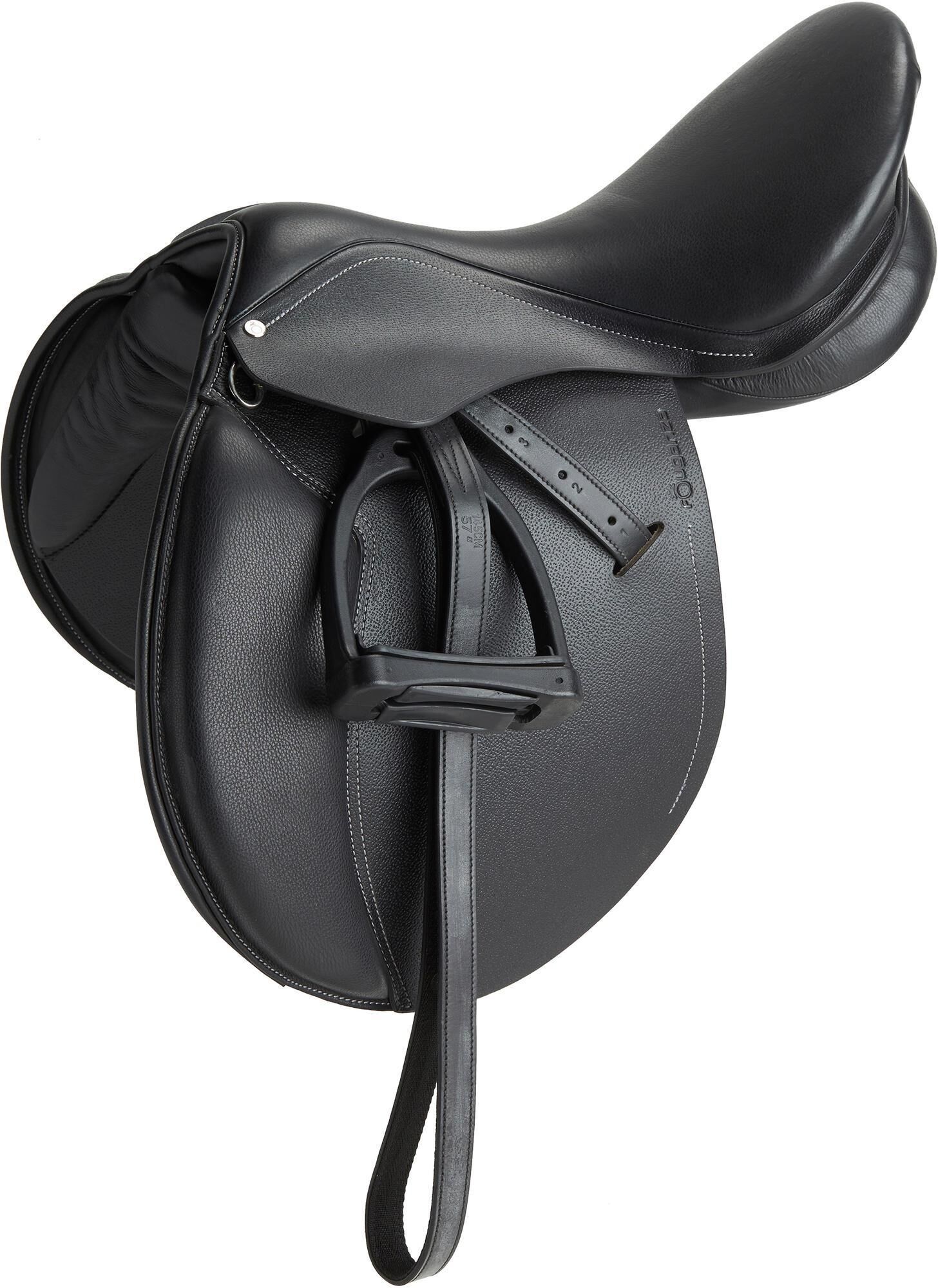 FOUGANZA Sella polivalente cuoio equipaggiata SCHOOLING cavallo nera 16’’5