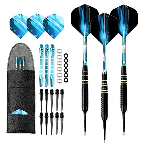 Crazy-m Dartpijlen, softtip dartpijlen, 3 stuks, 18 g, zwart gecoate metalen dartpijlen (soft dartpijlen) met flights