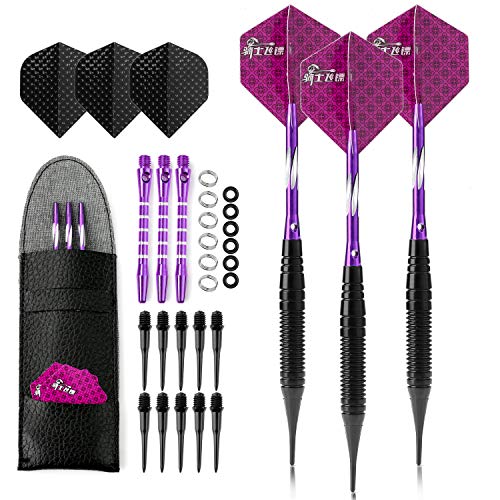crazy-m Dartpijlen Soft Tip dartpijlen, 3 stuks, 19 g, zwart gecoate metalen darts (soft dartpijlen) met flights