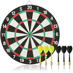 COM-FOUR&#174; 7-piece dart set, classic dartboard with 6 steel darts (metal) in 2 colors, dartboard and arrows, back is a target (40.5cm)