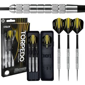 Harrows Torpedo Darts, 80% Tungsten Steel Tip Dart Set 21g, 22g, 23g, 24g, 25g, 26g & 27g - Includes Nylon Shafts, Marathon Flights & Darts Travel Case.