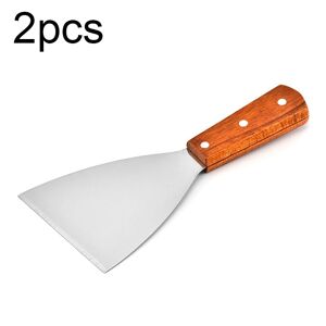 shopnbutik 2pcs Stainless Steel Pizza and Steak Shovel Wooden Handle Slanted Shovel Kitchen Tool, Size: L