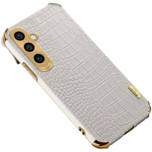 SKALO Samsung A35 5G Crocodile Guldkant Cover - Hvid White