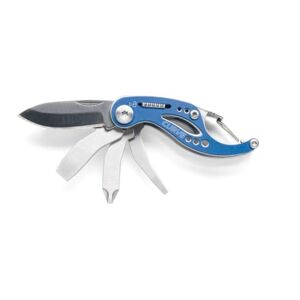 Gerber Multi-Tool mit 6 Funktionen, Curve Mini-Tool, Mit Verriegelungsfunktion und Karabiner, Blau, 31-000116