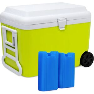 SUNMER 50L Cooler Box with 2 Ice Packs, Built-in Wheels and Handle - Lime green 44.0 H x 61.0 W x 40.0 D cm