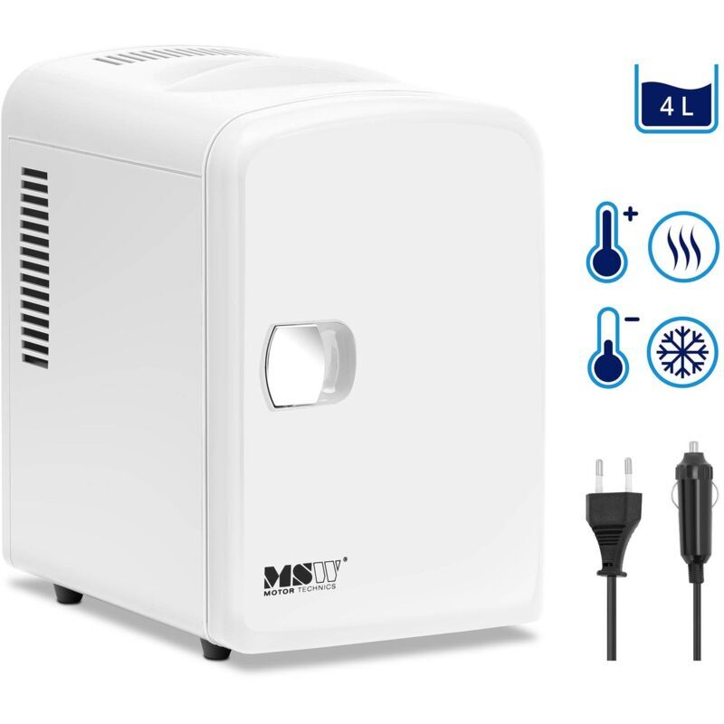 MSW Mini Refrigerator 12 V / 230 V - 2-in-1 appliance with keep-warm function - 4 L - white Mini fridge Small refrigerator