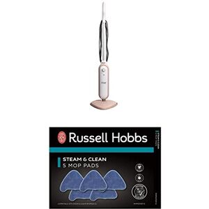 Russell Hobbs Steam & Clean Upright Steam Mop in Blush Pink, 1.4kW 380ml Water Tank, 8m Cord RHSM1001BP-G + Replacement Steam Mop Pads for RHSM1001-G Steam & Clean Mop, Pack of 5, RHPAD1001-G