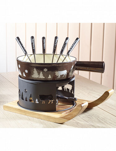 VEDIA Fondue-Set «Berge», Caquelon aus Gusseisen 2,5 l