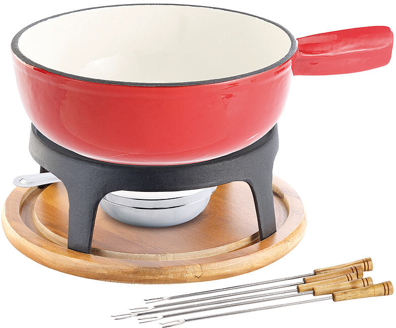 Rosenstein & Söhne Käsefondue-Set aus emailliertem Gusseisen, Ø24 cm