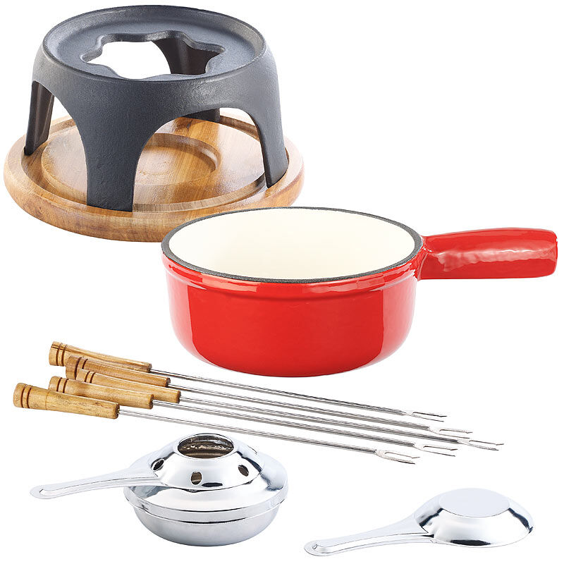 Rosenstein & Söhne Käsefondue-Set aus emailliertem Gusseisen, Ø16 cm