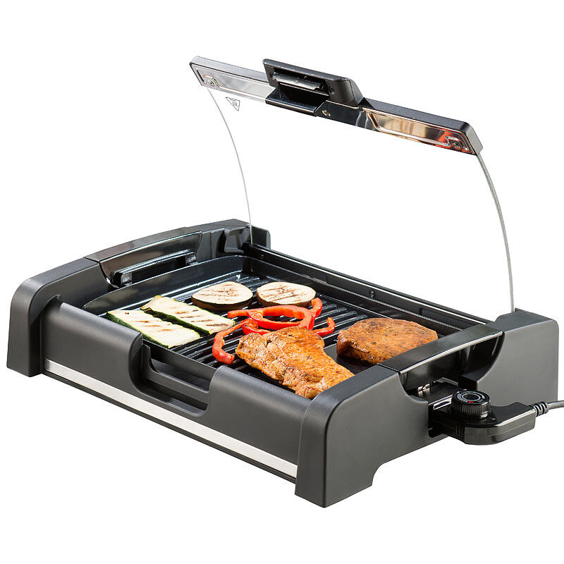 Rosenstein & Söhne Tischgrill mit Glasdeckel, Keramik-beschichtete Grillplatte, 1.650 W