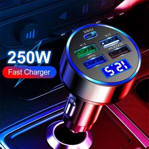 Sihuasheng 250w Led-Autoladegerät 5 Ports Schnellladung Pd Qc3.0 Usb C Autotelefon-Ladegerät Typ C Adapter Im Auto Für Iphone Samsung Huawei Xiaomi