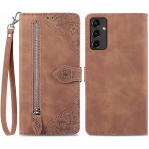 SKALO Samsung A14 4G/5G Big Wallet Flower Pungetaske - Brun Brown