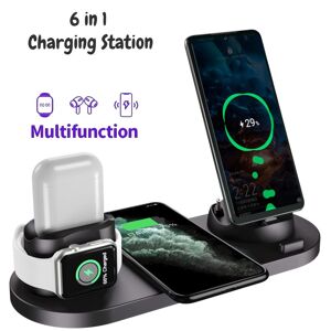 PX Electronic Chargeur sans fil multifonction 6 en 1, Micro USB Type C, rapide, pour iPhone, Samsung, Xiaomi, iPad, Airpods, Apple Watch - Publicité