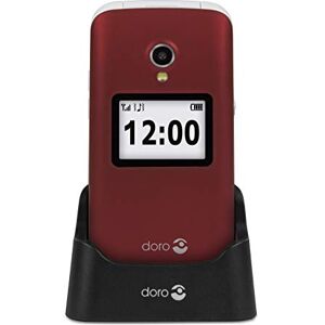 Doro 2424 Téléphone Portable 2G à Clapet Débloqué pour Seniors avec Affichage Externe, Touche d'Assistance et Socle Chargeur Inclus [Version Française] (Rouge) - Publicité