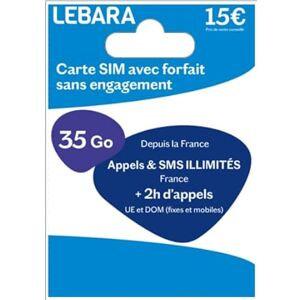 TOPENGO Lebara Carte Sim + appels et SMS illimités France + 2h vers 43 Destinations + 35 Go - Publicité