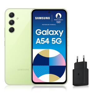 Samsung Galaxy A54 Smartphone Android 5G, 128 Go, Chargeur secteur rapide 25W inclus [Exclusivité Amazon], Smartphone déverrouillé, Vert, Version FR, lime - Publicité