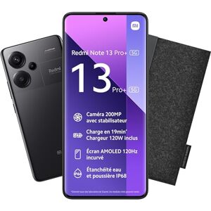 Xiaomi Bundle REDMI Note 13 Pro Plus 5G 12/512 Black avec Etui Gris Foncé, Ecran de 6.67'', Smartphone Débloqué, Batterie mAh 5000, Mémoire ROM 512 GO,RAM 12 GO, Android 13 - Publicité