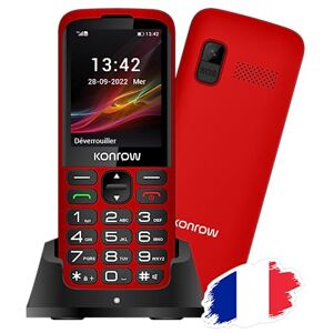 Konrow Senior 280 Grosses Touches Très Facile d'Utilisation Écran 2,8'' Lisibilité Optimale Double Sim Station de Charge Bouton SOS Appareil Photo et Bluetooth 32Mo RAM Rouge - Publicité