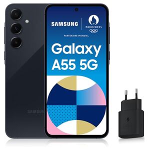 Samsung Galaxy A55 5G, Smartphone Android, 128 Go, Chargeur secteur rapide 25W inclus [Exclusivité Amazon], Smartphone déverrouillé, Bleu nuit, Version FR - Publicité