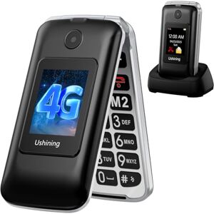 CHAKEYAKE Telephone Portable Senior Clapet Débloqué 4G,Dual SIM Téléphone Portable Basique pour Personne Agée,2.8"+1.8" Dual Écran avec Grandes Touches,Bouton SOS,Station de Charge,1200mAh Batterie(Noir) - Publicité