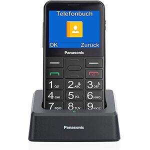 Panasonic KX-TU155 Téléphone portable SIM pour personnes âgées Écran 2,4" Mémoire jusqu'à 32 Go Bouton d'urgence avec station de charge Noir - Publicité