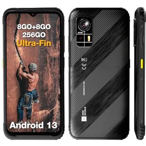 AGM H6 Telephone Portable Incassable, Ultra-Fin Smartphone Android 13, IP68 Étanche,16(8+8) Go+256Go,Ecran 6.56" HD+, Caméra 50MP, 4900mAh, 4G Double SIM/NFC/GPS/OTG, Téléphone Robuste Noir - Publicité