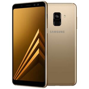 Samsung Galaxy A8 (2018) - 4G smartphone - double SIM - RAM 4 Go / Mémoire interne 32 Go - microSD slot - écran OEL - 5.6" - 2220 x 1080 pixels - rear camera 16 MP - 2x front cameras 16 MP, 8 MP - or Or - Publicité