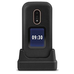 Doro 6060 2G Telefono Cellulare Anziani Dual SIM Conchiglia Sportellino Mini Telefono Telefonino per Anziani Tasti Grandi Schermo Esterno Fotocamera Tasto SOS Base Ricarica (Nero)