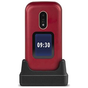 Doro 6060 2G Telefono Cellulare Anziani Dual SIM Conchiglia Sportellino Mini Telefono Telefonino per Anziani Tasti Grandi Schermo Esterno Fotocamera Tasto SOS Base Ricarica (Rosso)