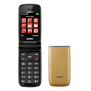 Brondi Magnum 4 Telefono Cellulare Maxi Display, Tastiera Fisica Retroilluminata, Dual Sim, 1.3 MP, Li-ion 800 mAh, Flip Attivo, Gold