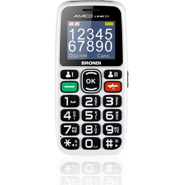 brondi 10276091 amico unico - telefono cellulare dual sim display 1.8 batteria 600 mah con tasti grandi sos torcia led radio fm e bluetooth colore bianco - 10276091