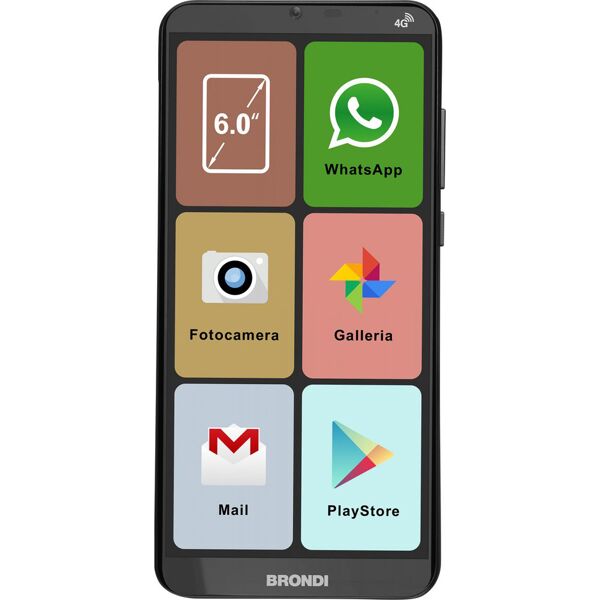 brondi 10278060 smartphone xl - smartphone dual sim 6 2/16 gb 8 mp android colore nero - 10278060