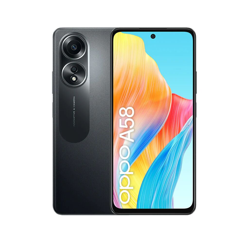 Oppo A58 4G Smartphone, AI Doppia fotocamera 50+2MP, Selfie 8MP, Display 6.72” 60HZ LCD FHD+, 5000mAh, RAM 6 (Esp 2GB/4GB/6GB)+ROM 128GB (esp1TB), IP54, [Versione Italia],Glowing Black