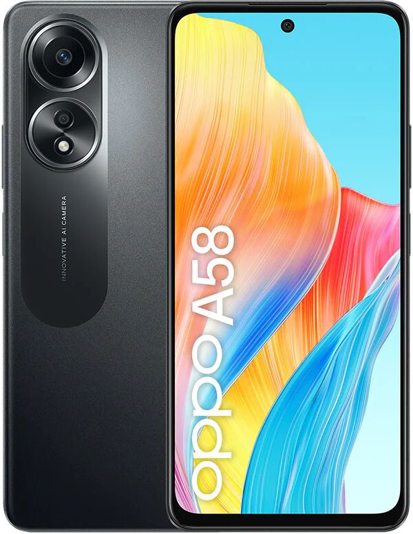 Oppo A58 4G Smartphone, AI Doppia fotocamera 50+2MP, Selfie 8MP, Display 6.72” 60HZ LCD FHD+, 5000mAh, RAM 6 (Esp 2GB/4GB/6GB)+ROM 128GB (esp1TB), IP54, [Versione Italia],Glowing Black