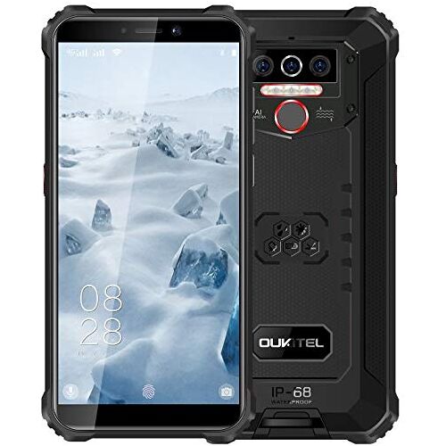 OUKITEL WP5 (2020) 4G outdoor smartphone zonder abonnement, 8000mAh batterij 4 LED flitslicht, robuuste mobiele telefoon IP68, MTK6761 4GB + 32GB, 13MP + 2MP + 2MP, Android 9.0, gezichtsherkenning, GPS, wifi, zwart