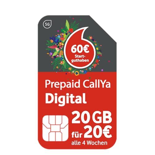 Vodafone Prepaid CallYa Digital Black Week actie: 60 euro starttegoed   20 GB in plaats van 15 GB   5G-netwerk   SIM-kaart zonder abonnement   Telefoon & SMS Flat