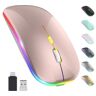 Jeiibrzui Acessórios Telecomunicações Mouse Sem Fio Lx-Led Modo Duplo Rosa Dourado Atualização Mouse Sem Fio Led Recarregável Fino E Silencioso 2,4G