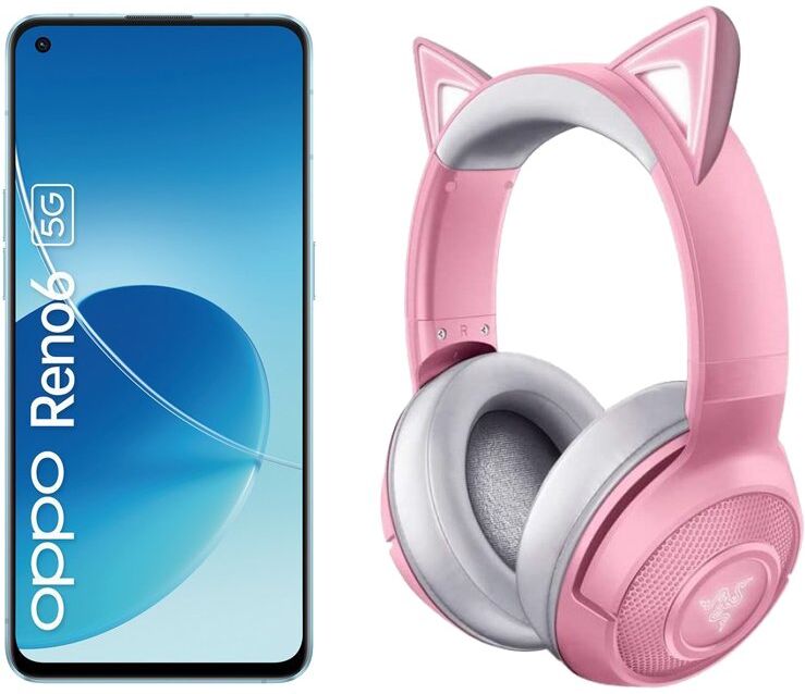 Oppo Pack oppo reno6 5g 8/128gb 6.43" azul + razer kraken bluetooth kitty auriculares gaming sem fios