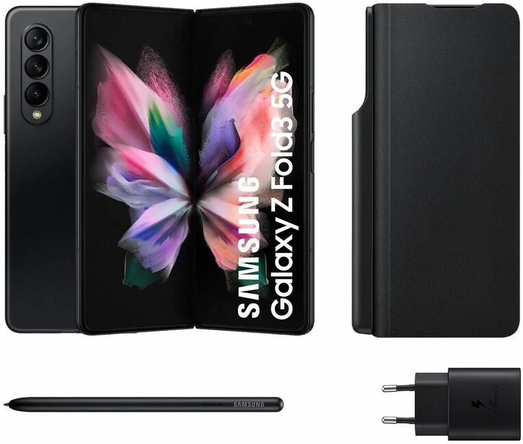 Samsung galaxy z fold3 5g 12gb/256gb 6.2''/7.6'' preto + capa flip cover + s pen + carregador 25w