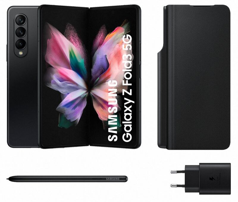 Samsung galaxy z fold3 5g 12gb/512gb 6.2''/7.6'' preto + capa flip cover + s pen + carregador 25w