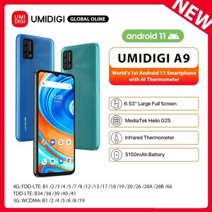 UMIDIGI A9 Android 11 Global Version Smartphone Helio G25 Octa Core 3GB+64GB 6.53"13MP AI Triple Camera HD+ 5150mAh Cellphone