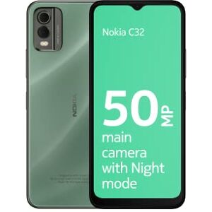 Nokia C32 6.5” HD+ Smartphone with 4GB RAM/64GB ROM, 50MP/8MP cameras, 5000 mAh 3-day Battery Life, Toughened Glass back, IP52 Rating, Fingerprint sensor & Face unlock, Android 13, Dual SIM - Green